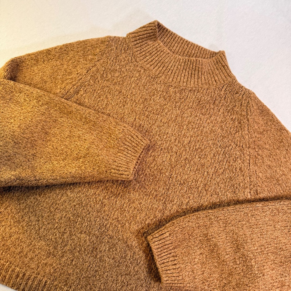 Old Navy Mockneck Sweater Women M Brown Chunky Knit Boxy Cropped Warm Cabincore